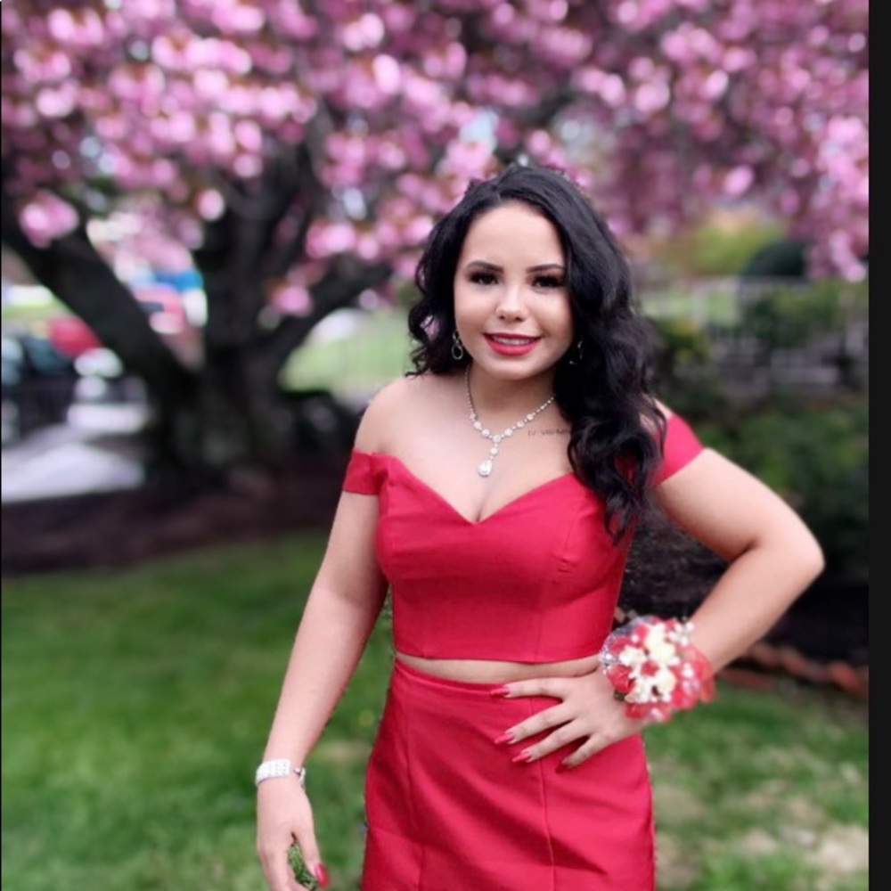 Jovian Red two piece prom dress